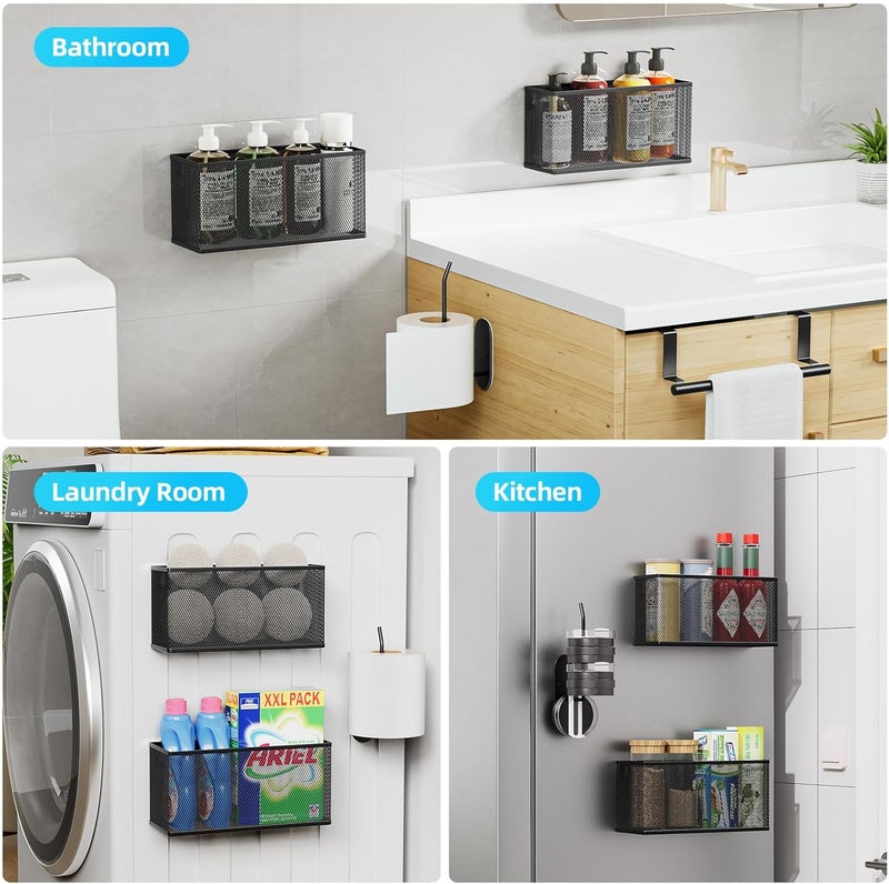 VITVITI 5 Pack Cabinet Door Organizer, Kitchen Over the Door Towel Holder and Tumbler Lid Organizer, Metal Adhesive Bathroom Inside Cabinet Doors Basket, Black - Image 4